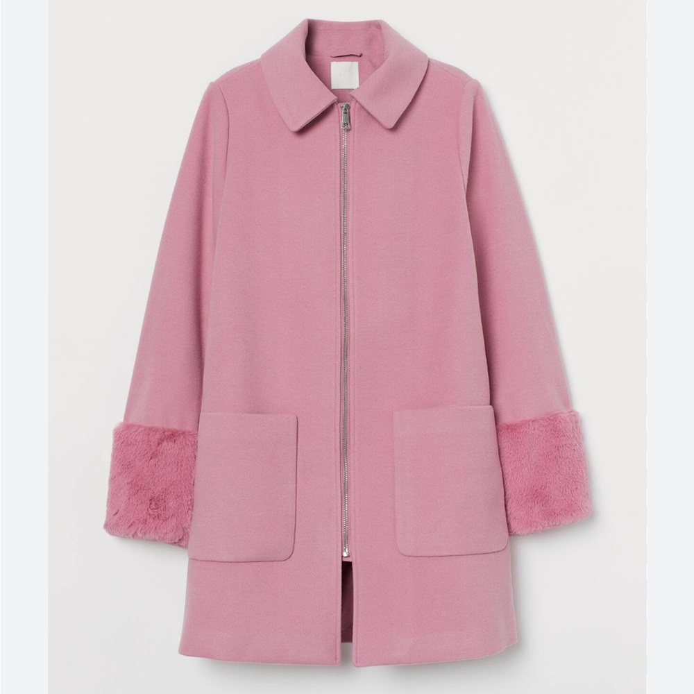 H&M Pink Faux Fur Penny Lane Trim Pea Coat